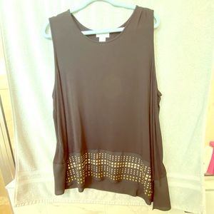 Flare, gold gem detail, side split tank top